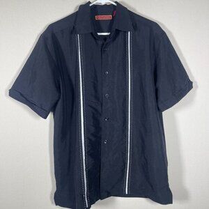 Havanera Co. Men's Short Sleeve Black White Embroidered Bowling Shirt Medium!